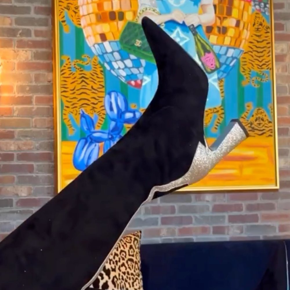 Valentina Rangoni Tall Boot Frama, Made in Italy - Black Glitter